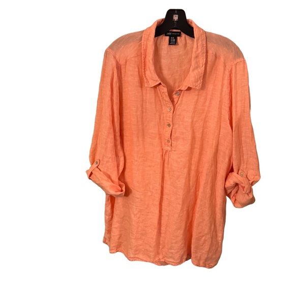 Jones New York Women Plus Sz 2X 100% LINEN  Roll Tab Sleeves Top Coral Peach - Picture 1 of 9